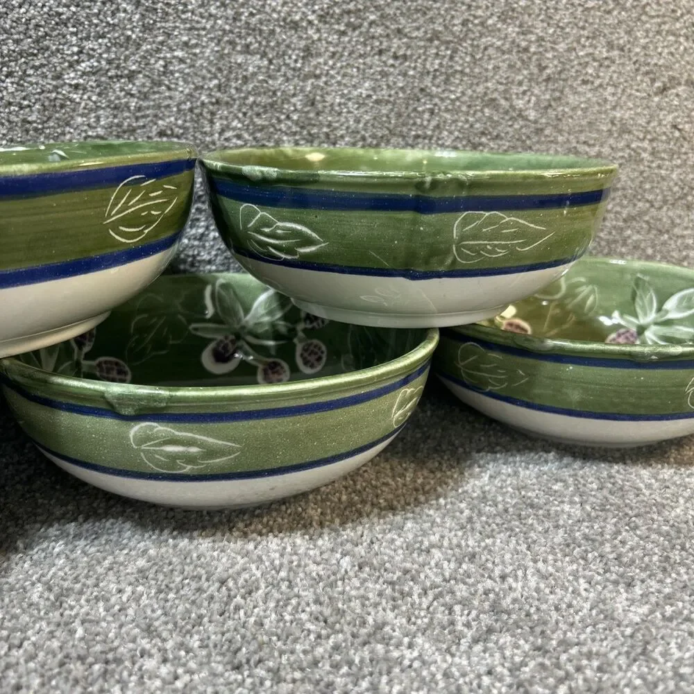 Pottery Barn Salad / Cereal Bowls - Set of 5  Sage Green 7 Inch Mexico